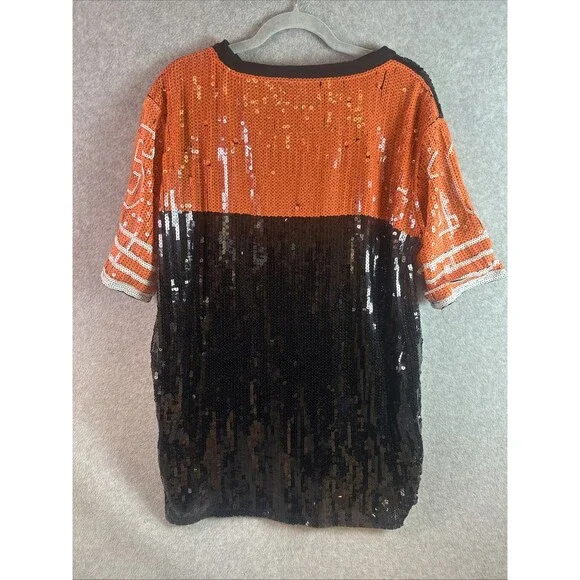 Sequin Game Day Jersey T-Shirt Orange White Black Sports Glamour Costume OS - Picture 4 of 7